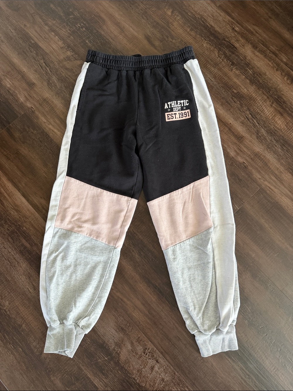 No Boundaries Black, Light Pink & Gray Colorblock Joggers